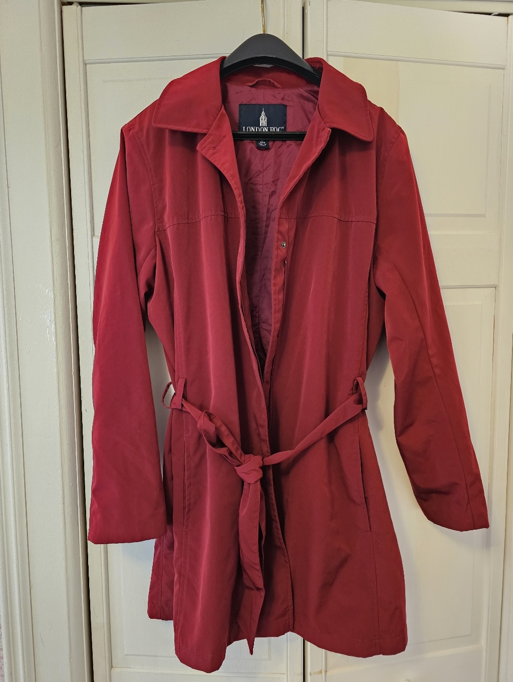 London Fog Mid Length Trench Coat Women's Tie Around Mid Zip Maroon Size Large